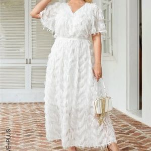 NWT White Wrap Fringe / Fuzzy Dress